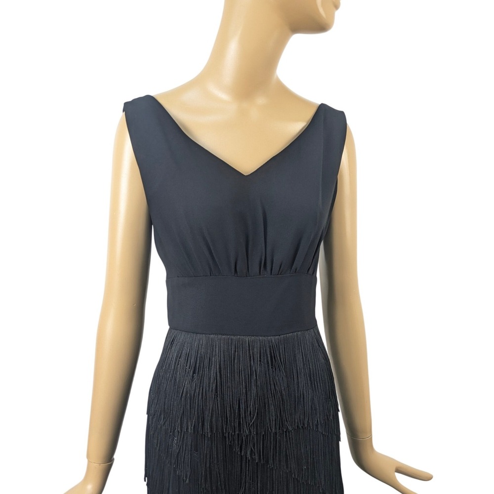 Vintage 1960s Lilli Diamond Black Fringe Sheath Wiggle Party Dress - Picture 5 of 10